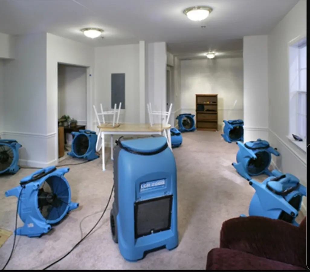 Air movers and dehumidifier setup for Water Damage Restoration in Coal City